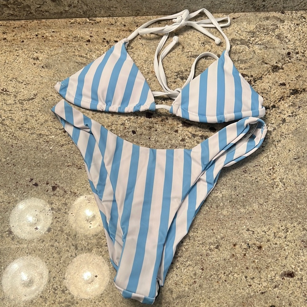 Blue & White Striped Bikini
